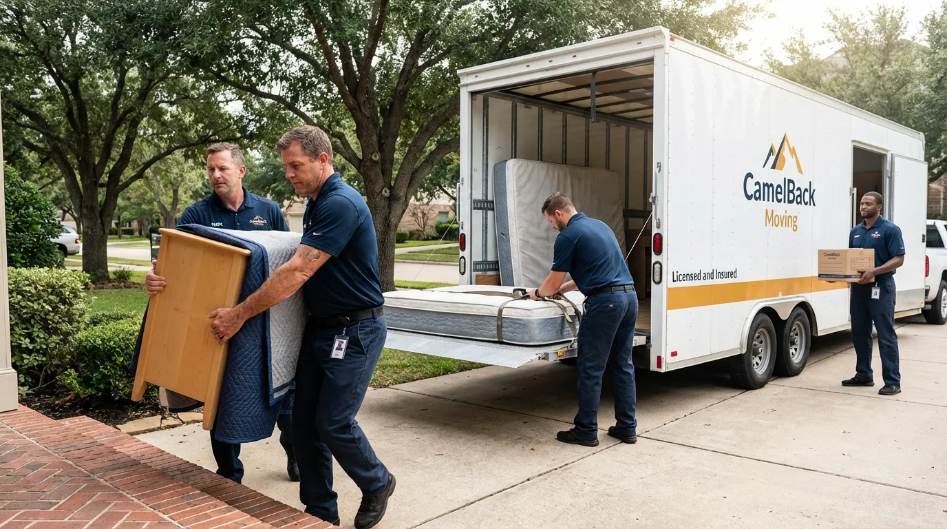 Crew loading residential truck for cross-state move from Parsonsfield, ME